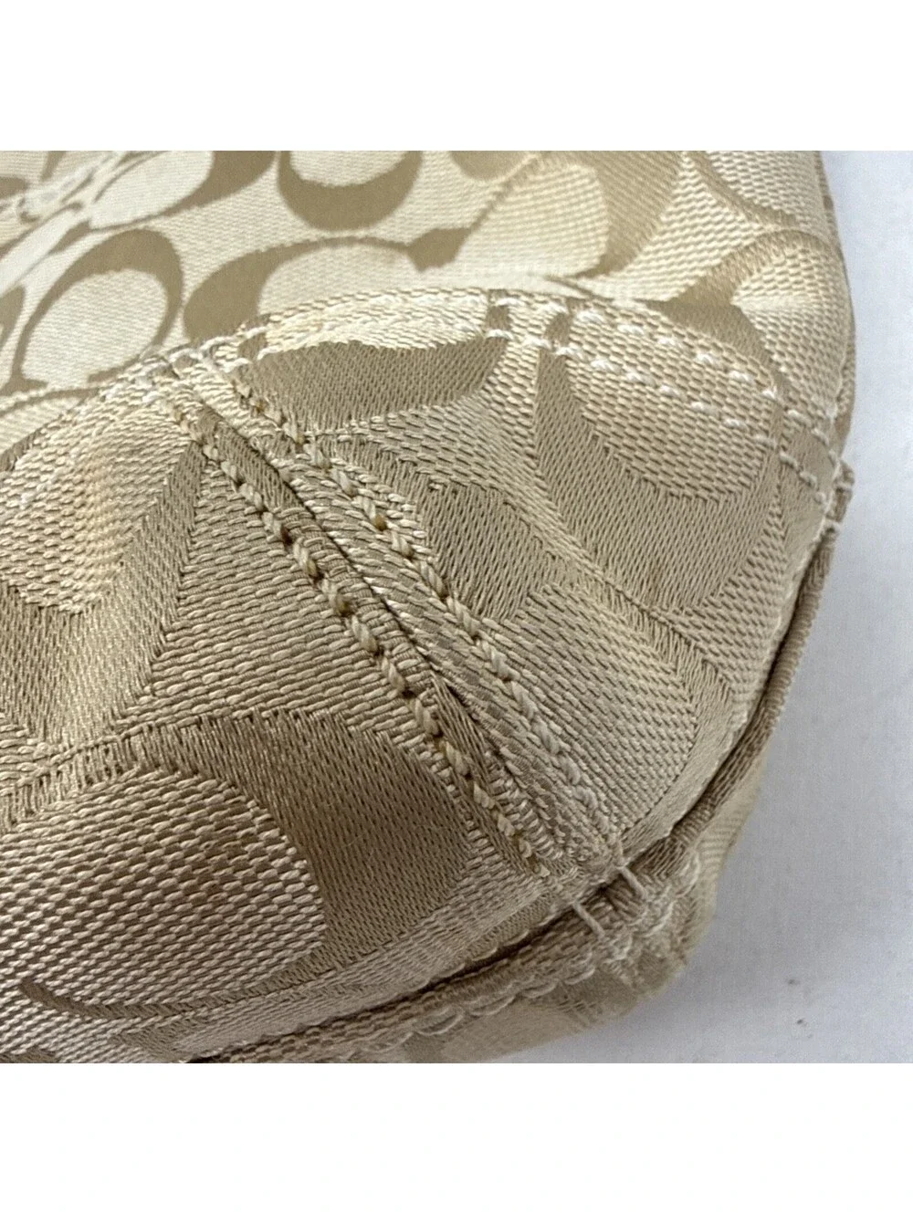 Coach Signature Monogram Crescent Shoulder Bag Beige